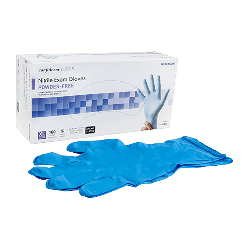 McKesson Confiderm® 6.5CX Extended Cuff Nitrile Extended Cuff Length Exam Glove, Extra Large, Blue, 1 Box of 100 () - Img 2