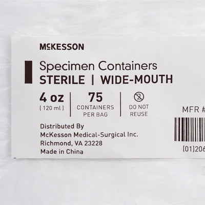 McKesson Specimen Container for Pneumatic Tube Systems, 120 mL, 1 Bag of 75 (Specimen Collection) - Img 3