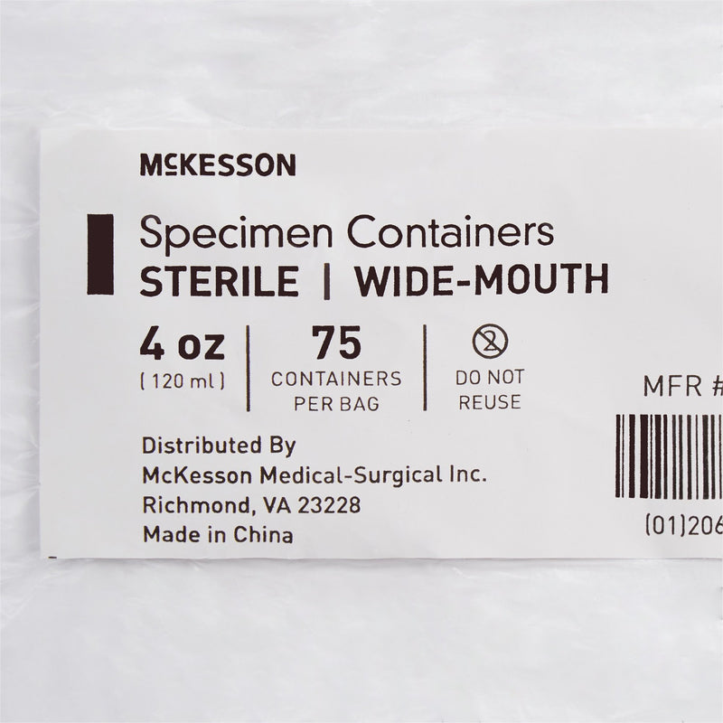 McKesson Specimen Container for Pneumatic Tube Systems, 120 mL, 1 Bag of 75 (Specimen Collection) - Img 3