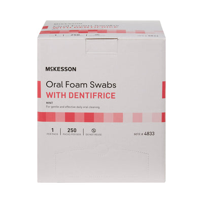 McKesson Oral Swabstick Foam Tip Dentifrice, 5 Inch, Mint, Pink, 1 Box of 250 (Mouth Care) - Img 2