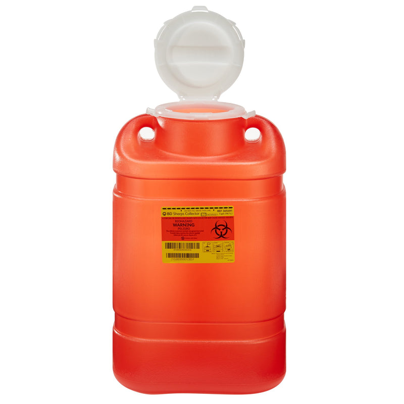 BD 1-Piece Sharps Container, 5 Gallon, 14 x 7-1/2 x 10-1/2 Inch, 1 Case of 8 () - Img 1