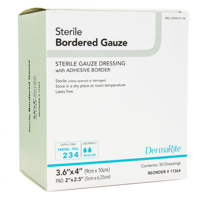 DermaRite® Gauze Adhesive Dressing, White, Sterile, 3-3/5 x 4 inch, 1 Box of 50 () - Img 1