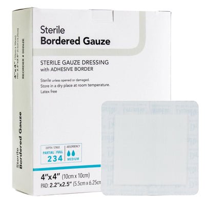 DermaRite® Bordered Gauze White Adhesive Dressing, 4 x 4 Inch, 1 Box of 25 () - Img 1