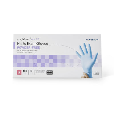 McKesson Confiderm® 6.5CX Extended Cuff Nitrile Extended Cuff Length Exam Glove, Small, Blue, 1 Box of 100 () - Img 2