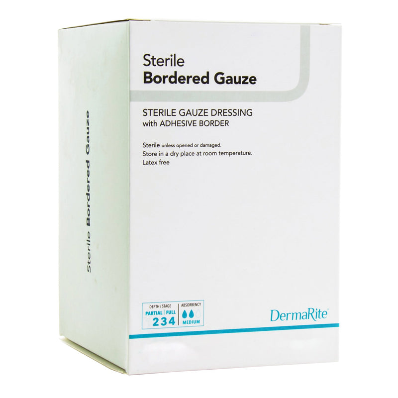 DermaRite® Gauze Adhesive Dressing, White, Sterile, 4 X 8 inch, 1 Box of 25 () - Img 1