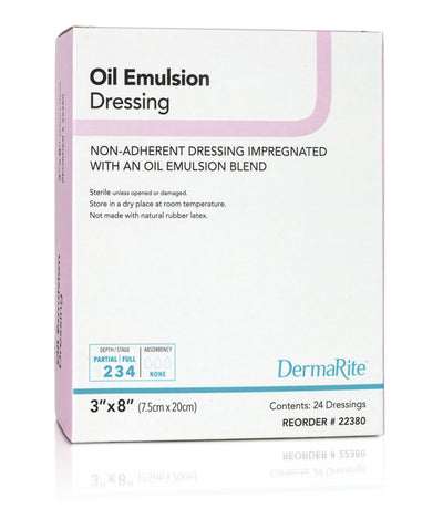 DermaRite® Oil Emulsion Impregnated Dressing, 3 x 8 Inch, 1 Box of 24 (Advanced Wound Care) - Img 1