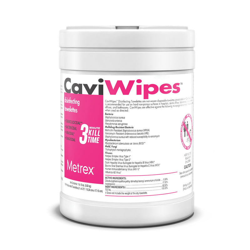 Metrex CaviWipes Surface Disinfectant Alcohol-Based Wipes, Non-Sterile, Disposable, Alcohol Scent, Canister, 6 X 6.75 Inch, 1 Each (Cleaners and Disinfectants) - Img 1