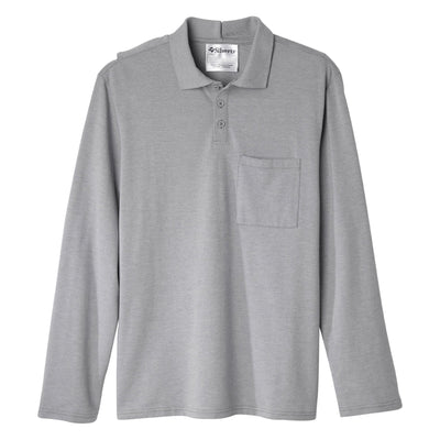 SHIRT, POLO MENS JERSEY LNG SLV OPEN BACK HEATHER GRY MED (Shirts and Scrubs) - Img 1