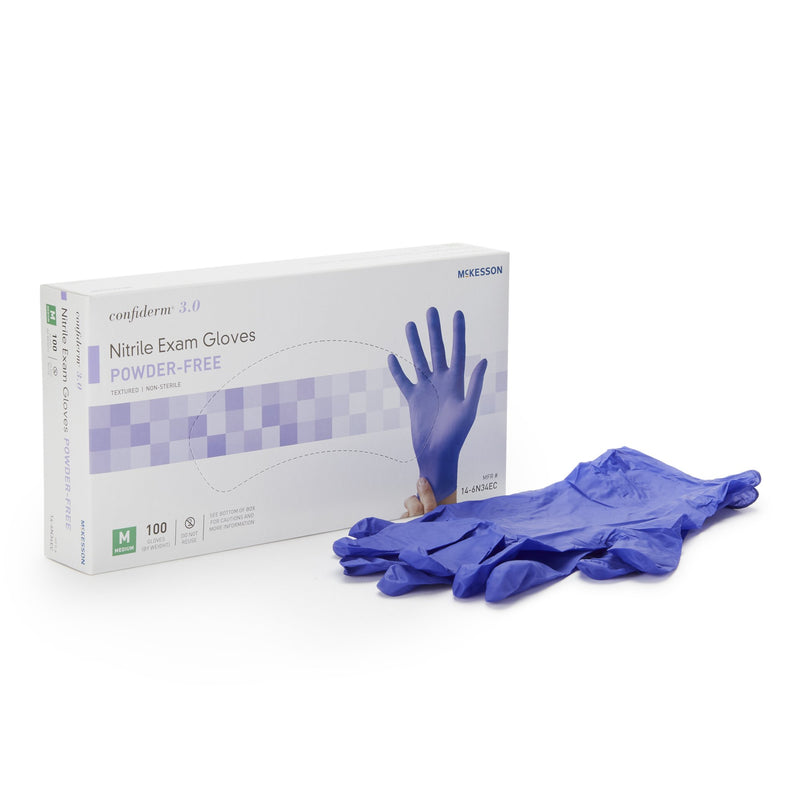 McKesson Confiderm® 3.0 Nitrile Exam Glove, Medium, Blue, 1 Box of 100 () - Img 1