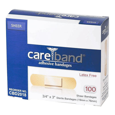 Careband™ Sheer Adhesive Strip, 3/4 x 3 Inch, 1 Box of 100 (General Wound Care) - Img 1