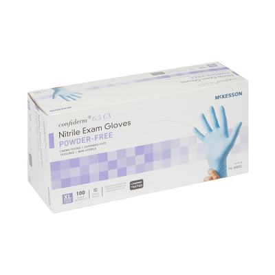 McKesson Confiderm® 6.5CX Extended Cuff Nitrile Extended Cuff Length Exam Glove, Extra Large, Blue, 1 Box of 100 () - Img 4