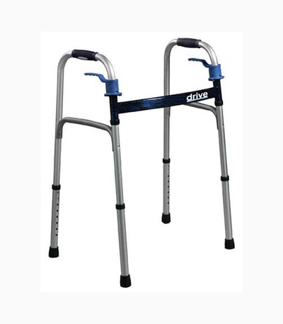 drive™ Deluxe Aluminum Dual Release Folding Walker with Wheels, 26 – 33½ Inch Height, 1 Case of 4 (Mobility) - Img 1