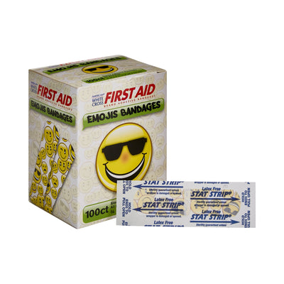 American® White Cross First Aid Emojis Kid Design Adhesive Strip, ¾ x 3 Inch, 1 Box (General Wound Care) - Img 1
