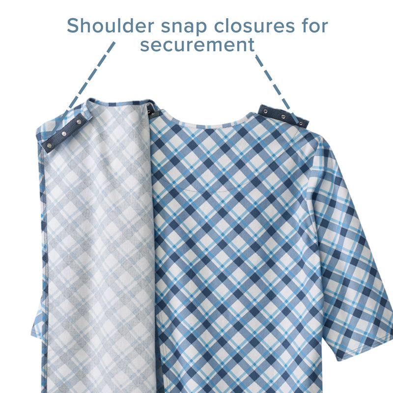 Silverts® Shoulder Snap Patient Exam Gown, Large, Diagonal Blue Plaid, 1 Each (Gowns) - Img 7