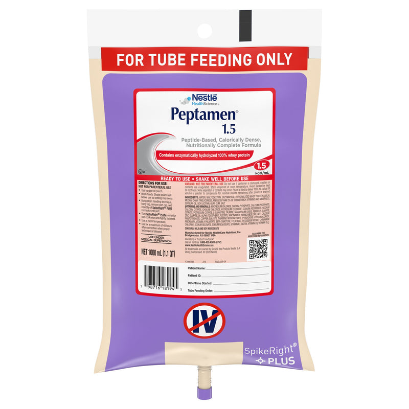 Peptamen® 1.5 Ready to Hang Tube Feeding Formula, 33.8 oz. Bag, 1 Case of 6 (Nutritionals) - Img 1