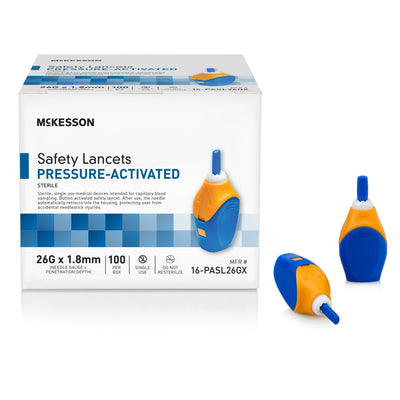 McKesson Pressure Activated Safety Lancets, 26 Gauge, Blue, 1 Case of 2000 (Diabetes Monitoring) - Img 1