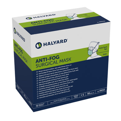 Halyard Surgical Mask, Anti-Fog Adhesive Film, Tie Closure, Pleated, One Size Fits Most, Green, 1 Box of 50 (Masks) - Img 2