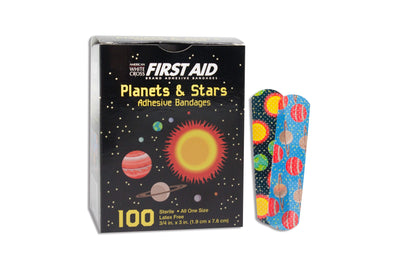 American White Cross First Aid Adhesive Strip, 5/8 x 2-1/4 Inch, Plastic, Rectangle, Kid Design, Planets and Stars, Sterile, 1 Box (General Wound Care) - Img 1