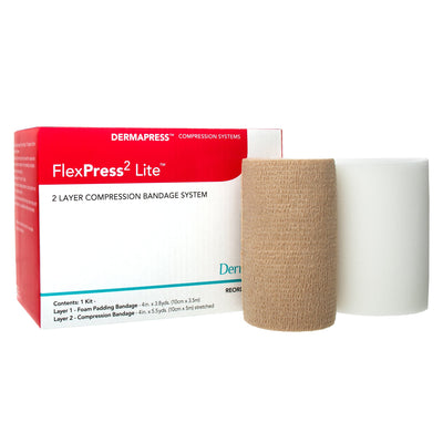 FlexPress2 Lite™ Self-adherent Closure 2 Layer Compression Bandage System, 4 Inch x 3-4/5 Yard / 4 Inch x 5-1/2 Yard, 1 Box (General Wound Care) - Img 1