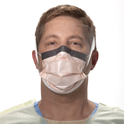 FluidShield Procedure Mask with Eye Shield Anti-fog Orange, NonSterile, 1 Box of 25 (Masks) - Img 1