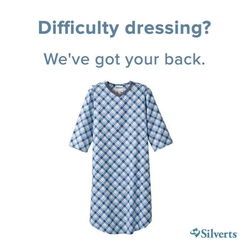 Silverts® Shoulder Snap Patient Exam Gown, Medium, Diagonal Blue Plaid, 1 Each (Gowns) - Img 4