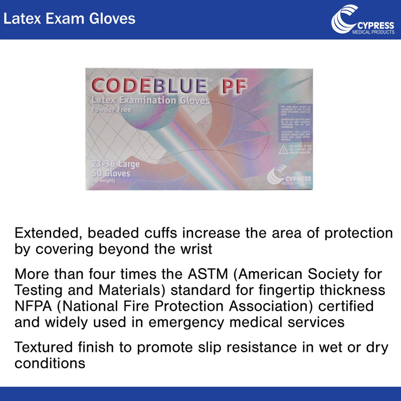 CodeBlue® PF Latex Extended Cuff Length Exam Glove, Large, Blue, 1 Box () - Img 3
