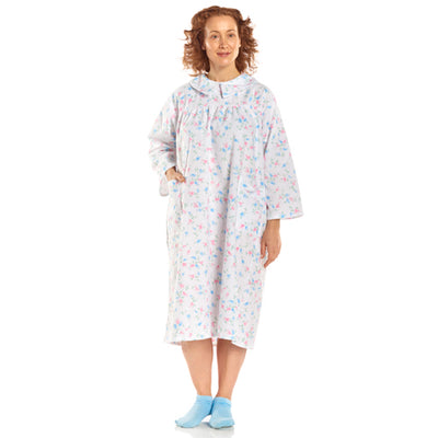 Flannelette Patient Gown Women Small-Medium  Pink/Blue Floral (Reusable Patient Exam Gowns) - Img 1