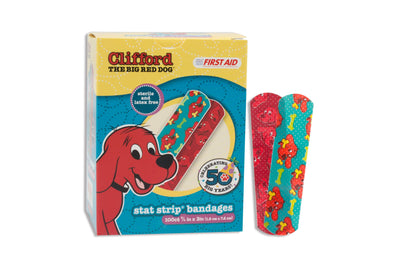 American® White Cross Stat Strip® Clifford the Big Red Dog Adhesive Strip, ¾ x 3 Inch, 1 Case of 12 (General Wound Care) - Img 1