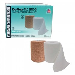 CoFlex® TLC Zinc with Indicators Self-adherent / Pull On Closure 2 Layer Compression Bandage System, 4 Inch x 6 Yard / 4 Inch x 7 Yard, 1 Box of 2 (General Wound Care) - Img 1