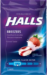 HALLS THROAT DROP, FRUIT BREEZERS COOL CRMY STRWBRY (25/BG) (Over the Counter) - Img 1