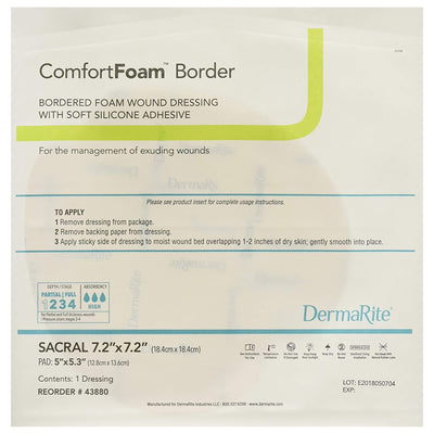 ComfortFoam™ Border Silicone Adhesive with Border Silicone Foam Dressing, 7-1/5 x 7-1/5 Inch Sacral, 1 Box of 5 (Advanced Wound Care) - Img 1