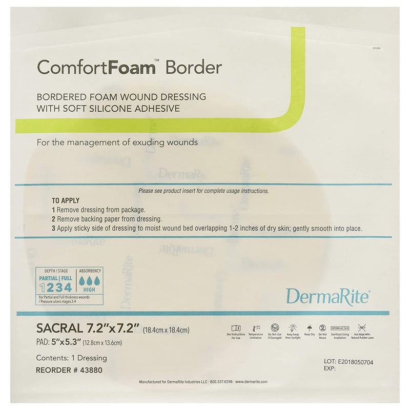 ComfortFoam™ Border Silicone Adhesive with Border Silicone Foam Dressing, 7-1/5 x 7-1/5 Inch Sacral, 1 Box of 5 (Advanced Wound Care) - Img 1