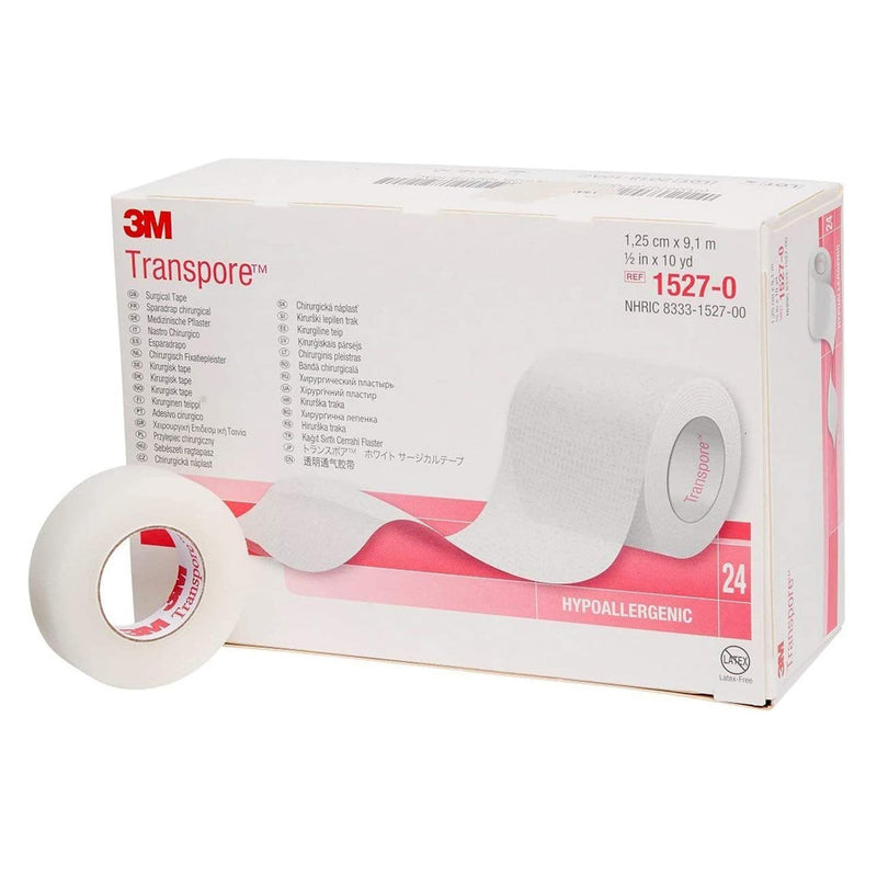 3M™ Transpore™ Plastic Medical Tape, 1/2 Inch x 10 Yard, Transparent, 1 Box of 24 (General Wound Care) - Img 1