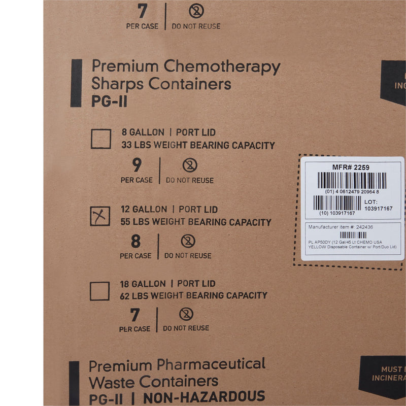 McKesson Prevent® Chemotherapy Sharps Container, 12 Gallon, 20-4/5 x 17-3/10 x 13 Inch, 1 Case of 8 (Sharps Collectors) - Img 6