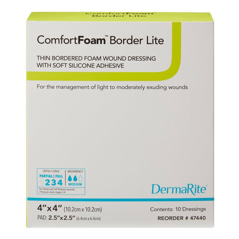 ComfortFoam™ Border Lite Silicone Adhesive with Border Thin Silicone Foam Dressing, 4 x 4 Inch, 1 Box of 10 (Advanced Wound Care) - Img 2