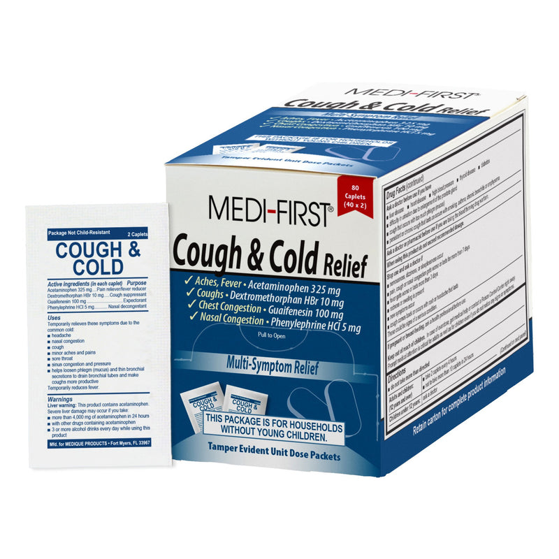 Medi-First® Acetaminophen / Dextromethorphan / Phenylephrine / Guaifenesin Cold and Cough Relief, 1 Box of 80 (Over the Counter) - Img 1