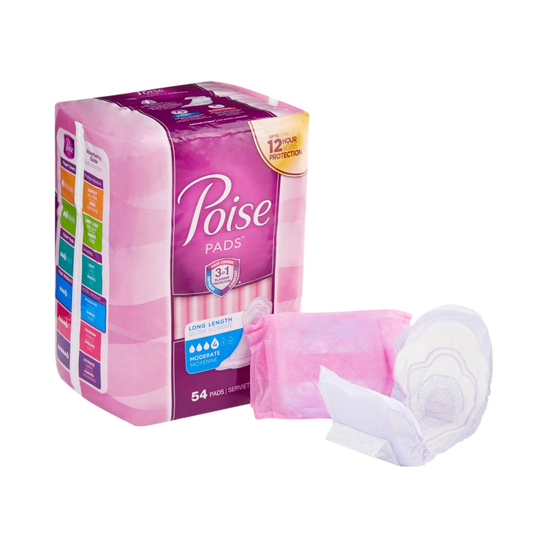 Poise Bladder Control Pads, Adult Women, Moderate Absorbency, Disposable, 12.20" Length, 1 Pack of 54 () - Img 1