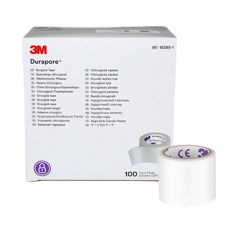 3M™ Durapore™ Silk-Like Cloth Medical Tape, 1 Inch x 1-1/2 Yard, White, 1 Case of 500 (General Wound Care) - Img 1