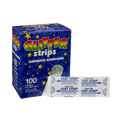 Glitter™ Stat Strip® Design Adhesive Strip, ¾ x 3 Inch, 1 Case of 1200 (General Wound Care) - Img 1