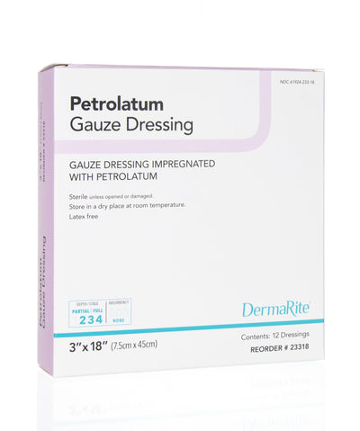 DermaLite® Petrolatum Impregnated Dressing, 3 x 18 Inch, 1 Box of 12 (Advanced Wound Care) - Img 1