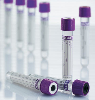 Vacuette® Venous Blood Collection Tube, 13 x 75 mm, 2 mL, Lavender Cap, Round Bottom, 1 Box of 50 (Laboratory Glassware and Plasticware) - Img 1