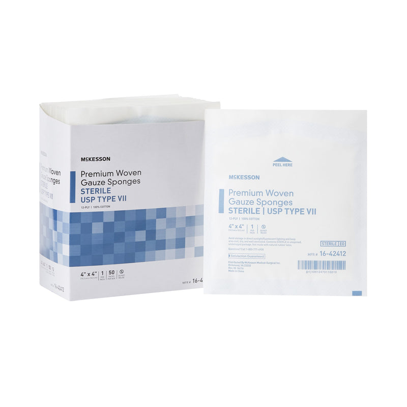 McKesson Sterile USP Type VII Gauze Sponge, 4 x 4 Inch, 1 Box of 50 (General Wound Care) - Img 1