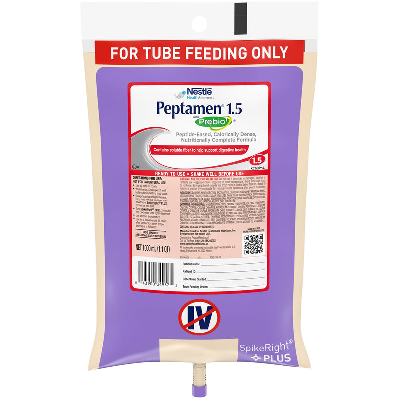 Peptamen® 1.5 with Prebio1™ Tube Feeding Formula, 33.8 oz. Ready to Hang Bag, 1 Case of 6 (Nutritionals) - Img 1