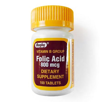 Rugby® Folic Acid (Vitamin B-9) Tablets, 1 Bottle (Over the Counter) - Img 1