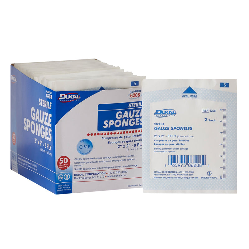 Dukal™ Sterile Gauze Sponge, 2 x 2 Inch, 1 Box of 100 (General Wound Care) - Img 1