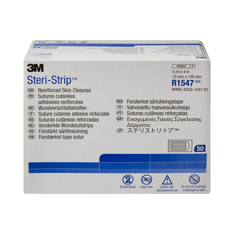 3M Steri-Strip Skin Closure Strips, Non-Woven, 1/2 inch X 4 inch, Reinforced Strip, White, 1 Box of 50 (Skin Closure Strips) - Img 2