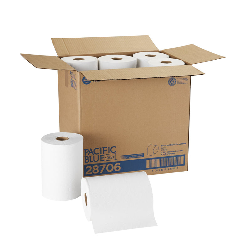 Pacific Blue Basic™ White Paper Towel, 7-7/8 Inch x 350 Foot, 12 Rolls per Case, 1 Case of 12 (Paper Towels) - Img 1