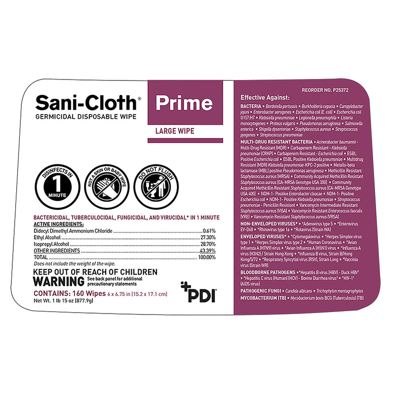 Sani-Cloth Prime Surface Disinfectant Cleaner Pre-moistened Germicidal Wipe, Non-Sterile Canister, Disposable, 1 Canister of 160 (Cleaners and Disinfectants) - Img 3