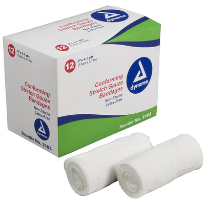 Dynarex® NonSterile Conforming Bandage, 3 Inch x 4-1/10 Yard, 1 Box of 12 (General Wound Care) - Img 1