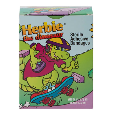 American® White Cross Stat Strip® Kid Design (Herbie the Dinosaur) Adhesive Strip, ¾ x 3 Inch, 1 Box of 100 (General Wound Care) - Img 2